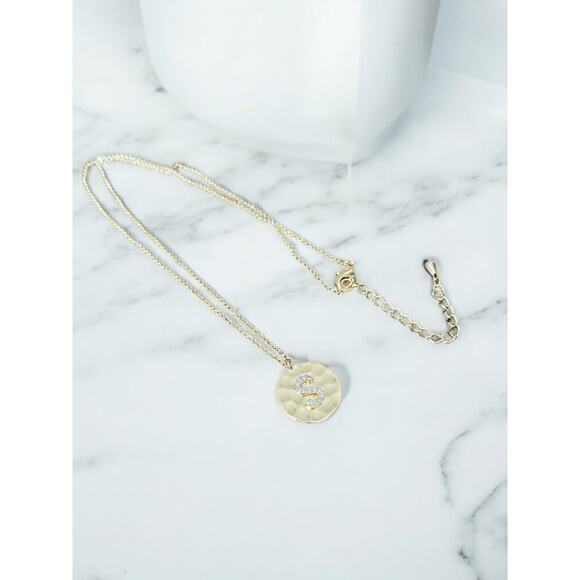 Gold Plated Cubic Zirconia Hammered Disc Initial S - Picture 2 of 6